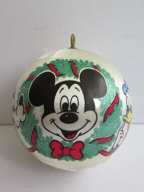 Disney 1977 Christmas Mickey Mouse Donald Duck Goofy Satin Ball Ornament Vintage